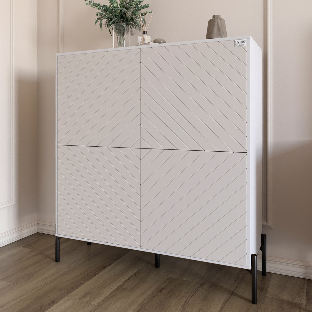 Комод-пенал з чорними металевими ніжками LION Амарант 114х40х126,5 см Німфея Альба (білий)/Білий (LION-042010), фото 1