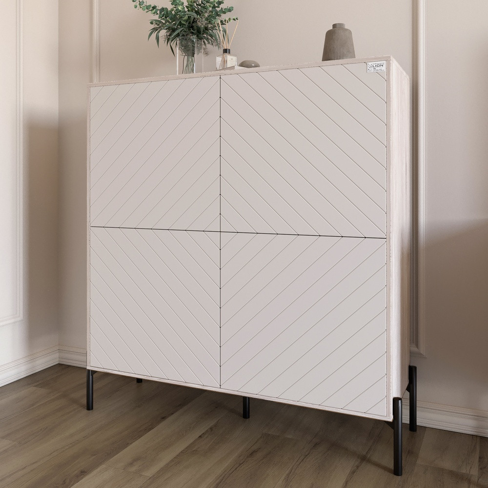 Комод-пенал з чорними металевими ніжками LION Амарант 114х40х126,5 см Самоа Димчастий/Білий (LION-042012), фото 1
