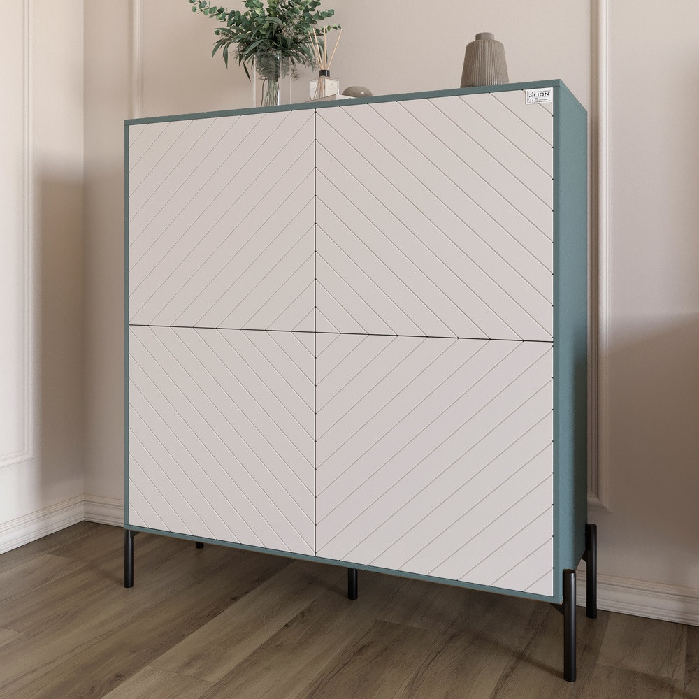 Комод-пенал з чорними металевими ніжками LION Амарант 114х40х126,5 см Граніт сірий/Білий (LION-042018), фото 1