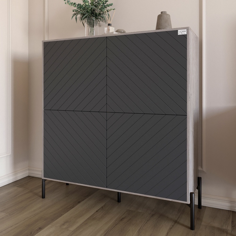 Комод-пенал з чорними металевими ніжками LION Амарант 114х40х126,5 см Шварцвальд/Графітовий (LION-042022), фото 1