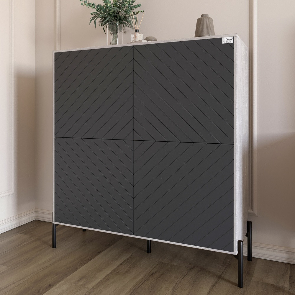 Комод-пенал з чорними металевими ніжками LION Амарант 114х40х126,5 см Бетон/Графітовий (LION-042029), фото 1