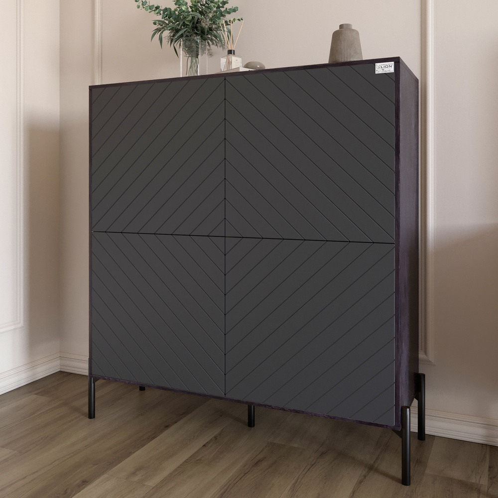 Комод-пенал з чорними металевими ніжками LION Амарант 114х40х126,5 см Бетон темний/Графітовий (LION-042031), фото 1