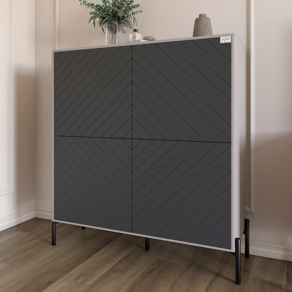 Комод-пенал з чорними металевими ніжками LION Амарант 114х40х126,5 см Кашемір/Графітовий (LION-042033), фото 1