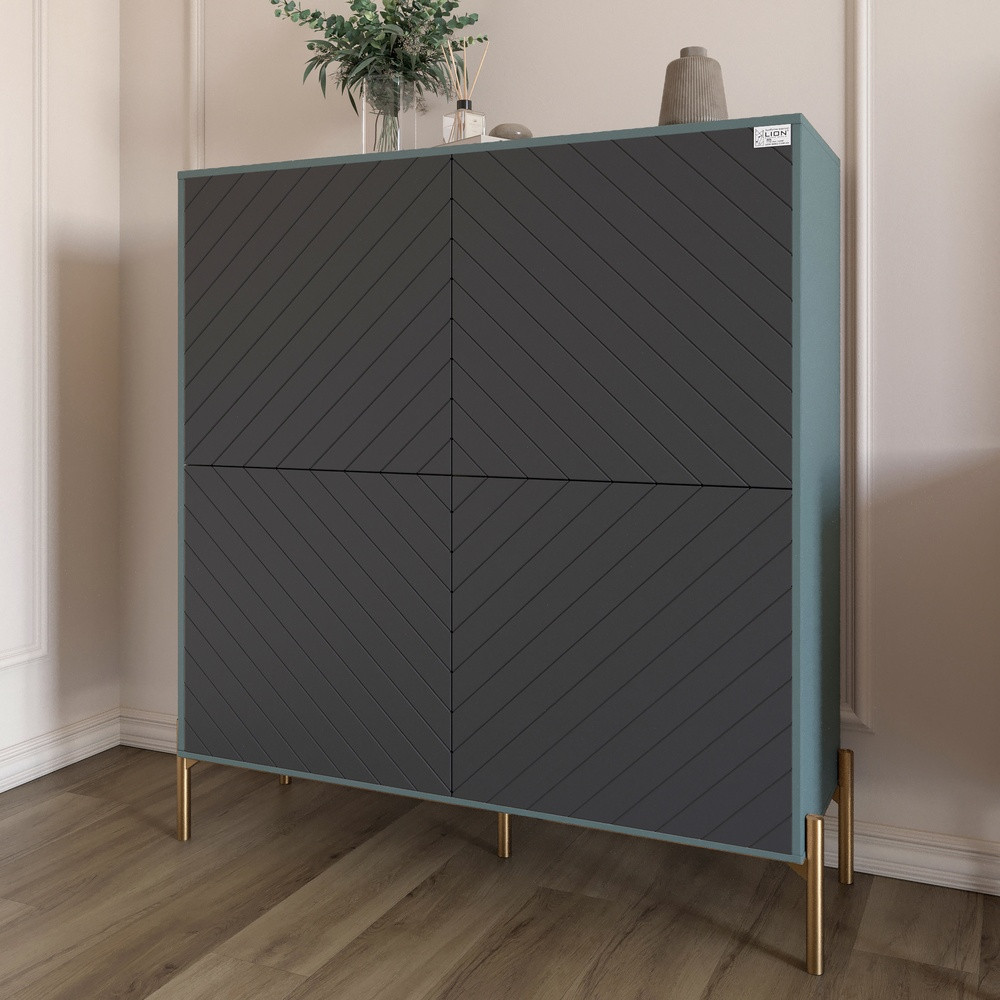 Комод-пенал з золотими металевими ніжками LION Амарант 114х40х126,5 см Граніт сірий/Графітовий (LION-042045), фото 1