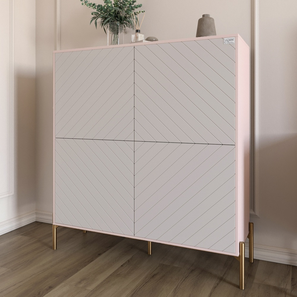 Комод-пенал з золотими металевими ніжками LION Амарант 114х40х126,5 см Рожевий/Білий (LION-042057), фото 1