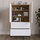 Комод-пенал з рельєфним оздобленням фасаду та золотими металевими ніжками LION Амарант 84x40x150 см Дуб Ліворно/Графітовий, фото 4