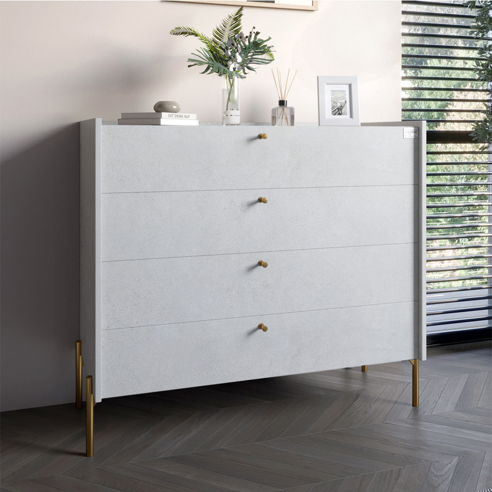 Комод із 4 шухлядами LION Wood із золотими ніжками 100х90х45 см Бетон style (LION-042959), фото 1