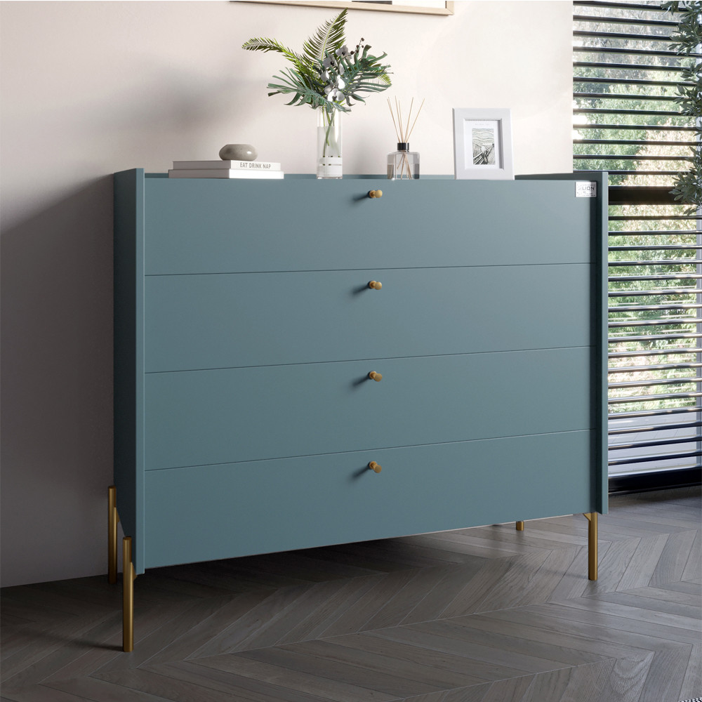 Комод із 4 шухлядами LION Wood із золотими ніжками 100х90х45 см Граніт сірий (LION-042961), фото 1