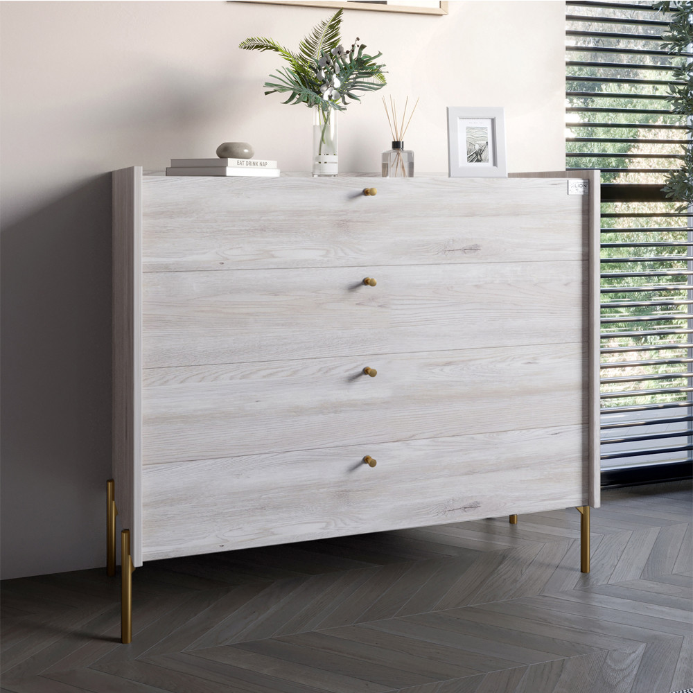 Комод із 4 шухлядами LION Wood із золотими ніжками 100х90х45 см Самоа Димчастий (LION-042962), фото 1