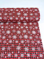 Водоотталкивающая ткань Duck с принтом Снежинки на красных клетках