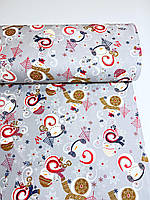 Ткань для скатерти без тефлонового покрытия с принтом Снеговики на сером