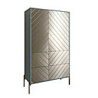 Комод-пенал з рельєфним оздобленням фасаду та золотими металевими ніжками LION Амарант 84x40x150 см Граніт сірий/Перламутровий, фото 2