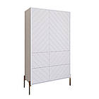 Комод-пенал з рельєфним оздобленням фасаду та золотими металевими ніжками LION Амарант 84x40x150 см Німфея Альба (білий)/Білий, фото 2