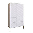 Комод-пенал з рельєфним оздобленням фасаду та золотими металевими ніжками LION Амарант 84x40x150 см Бетон Style/Білий, фото 2