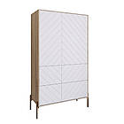 Комод-пенал з рельєфним оздобленням фасаду та золотими металевими ніжками LION Амарант 84x40x150 см Дуб сонома/Білий (LION-042198), фото 2