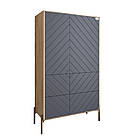 Комод-пенал з рельєфним оздобленням фасаду та золотими металевими ніжками LION Амарант 84x40x150 см Дуб Аппалачі/Графітовий, фото 2