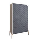 Комод-пенал з рельєфним оздобленням фасаду та золотими металевими ніжками LION Амарант 84x40x150 см Кашемір/Графітовий, фото 2