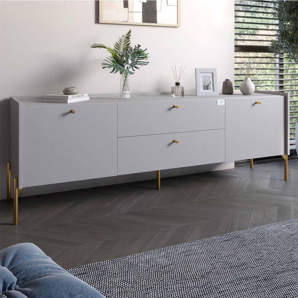 Тумба під телевізор з шухлядами LION Wood з золотими ніжками 180х50х40 см Кашемір (LION-043117)