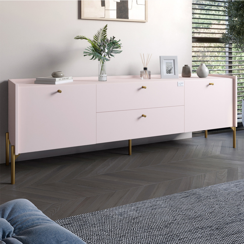Тумба під телевізор з шухлядами LION Wood з золотими ніжками 180х50х40 см Рожевий (LION-043119)