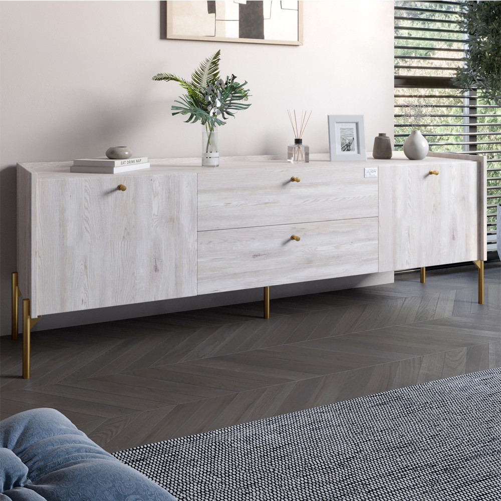 Тумба під телевізор з шухлядами LION Wood з золотими ніжками 180х50х40 см Самоа Димчастий (LION-043120)