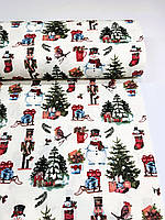 Водоотталкивающая ткань Duck с принтом Снеговики и подарки