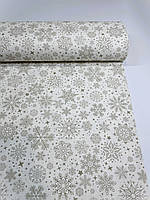 Водоотталкивающая ткань Duck с принтом Снежинки бежевые