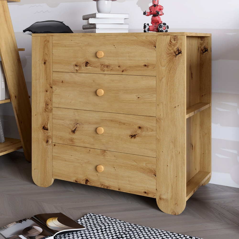 Комод для дитячої кімнати LION Інді з 4 шухлядами та бічними нішами Дуб Артизан (LION-042940), фото 1