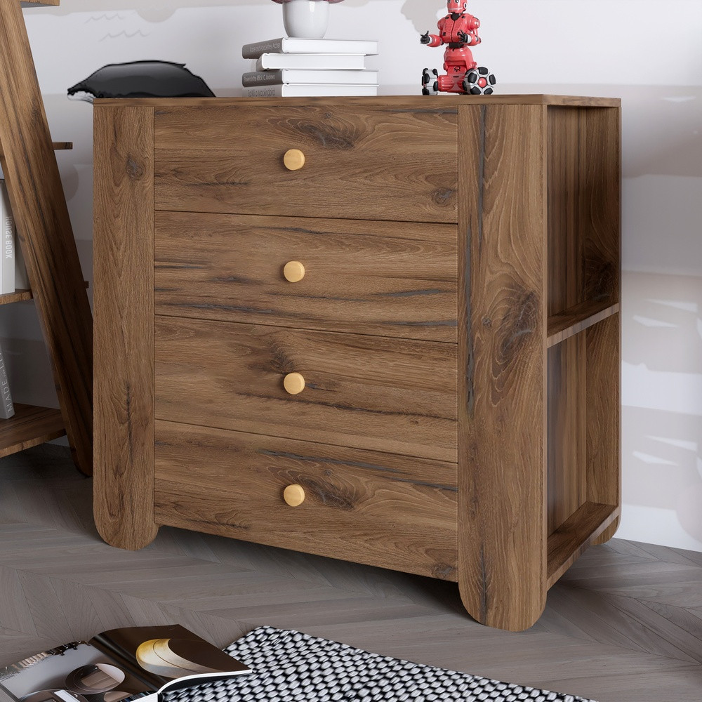 Комод для дитячої кімнати LION Інді з 4 шухлядами та бічними нішами Дуб Ліворно (LION-042941), фото 1