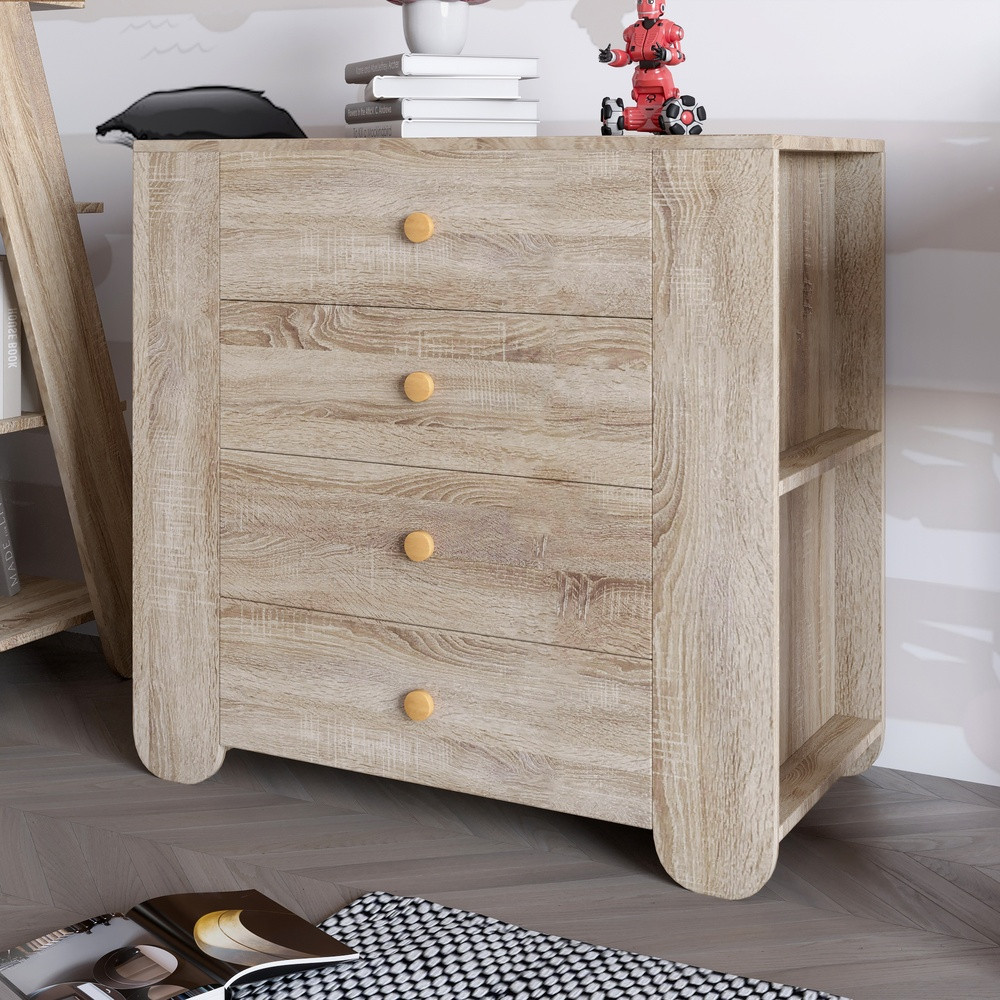Комод для дитячої кімнати LION Інді з 4 шухлядами та бічними нішами Дуб сонома (LION-042942), фото 1