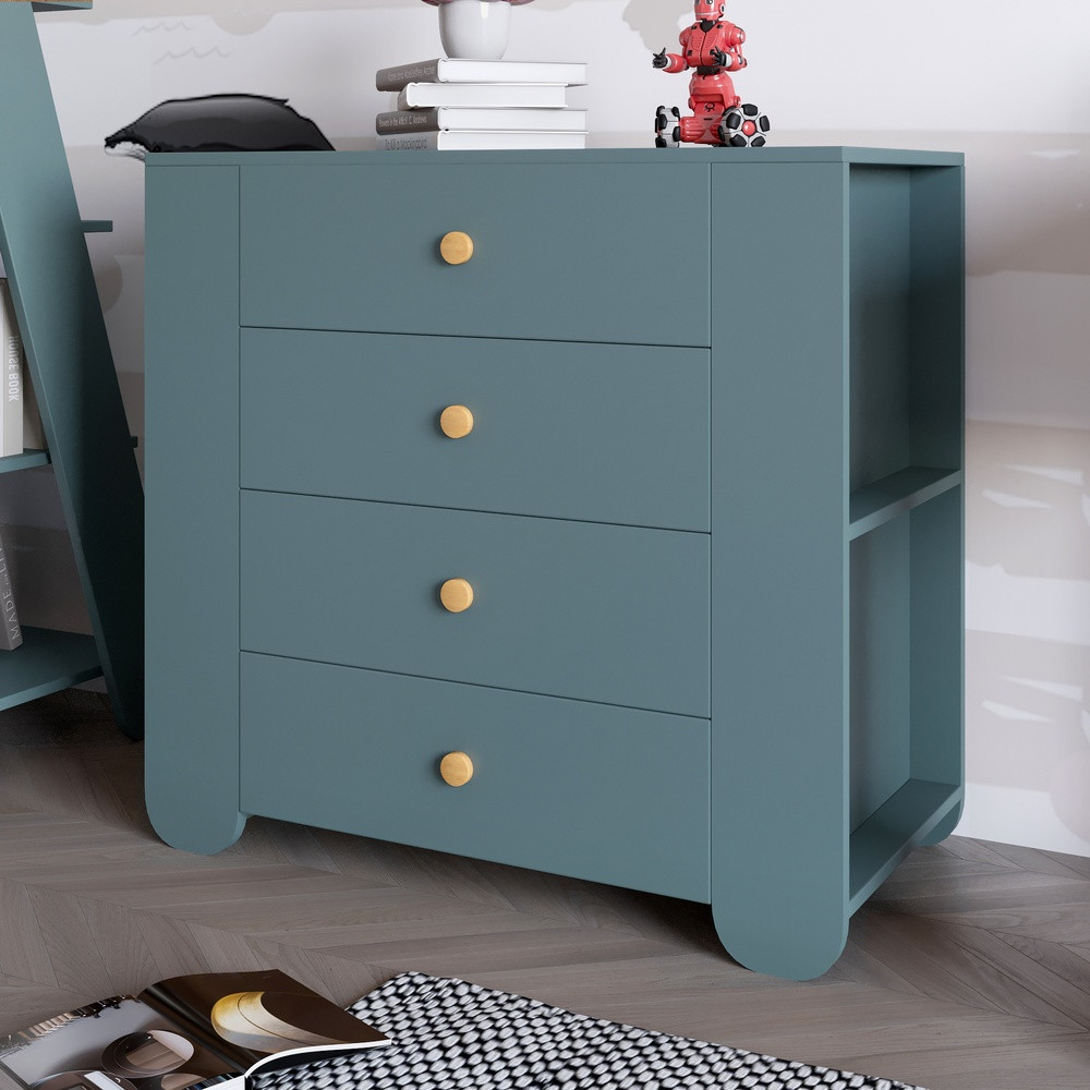 Комод для дитячої кімнати LION Інді з 4 шухлядами та бічними нішами Граніт сірий (LION-042944), фото 1