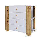 Комод для дитячої кімнати LION Інді з 4 шухлядами та бічними нішами Німфея Альба (білий)/Дуб Артизан (LION-042953), фото 2