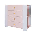 Комод для дитячої кімнати LION Інді з 4 шухлядами та бічними нішами Рожевий/Німфея Альба (білий) (LION-042954), фото 2