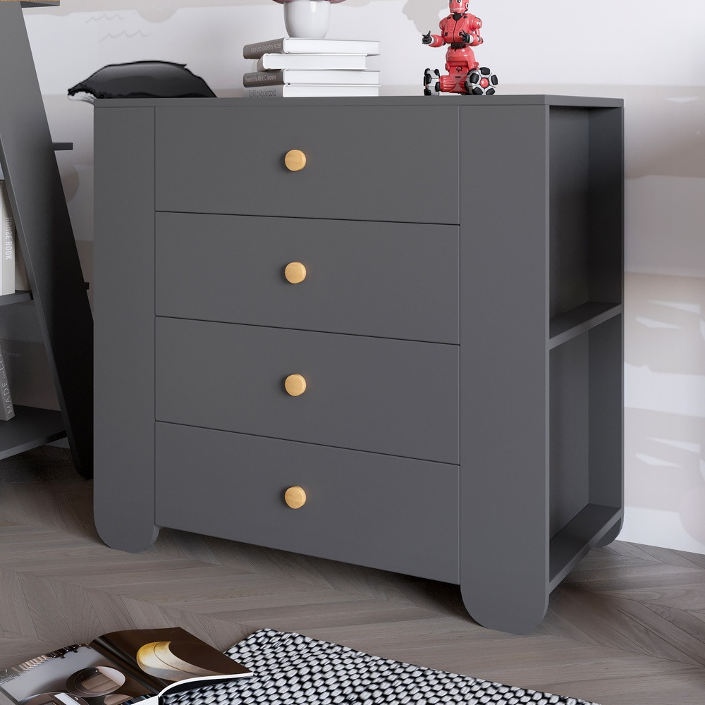 Комод для дитячої кімнати LION Інді з 4 шухлядами та бічними нішами Антрацит (LION-042955), фото 1