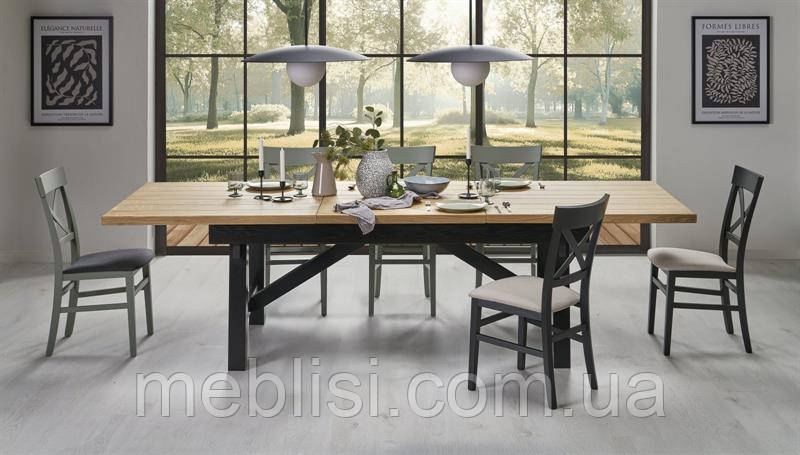 Розкладний стіл 200(280)100/77 FIESTA дуб натуральний/чорний (Halmar), фото 1
