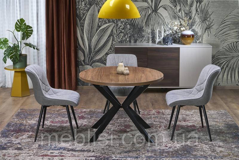 Круглий розкладний стіл 100 PERONI горіх/ноги чорні fi100-250/100/75 cm (Halmar)