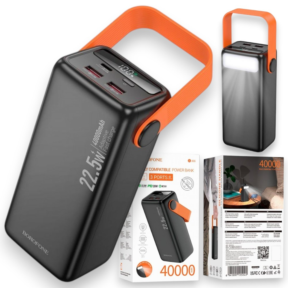 Портативний аккумулятор Повербанк Power Bank Borofone BJ66 40000mAh зі швидкою зарядкою PD/QC 22.5W, чорний