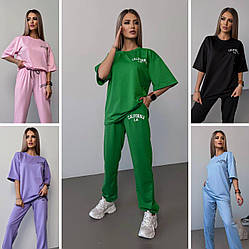 Жіночий літній спортивний костюм із футболкою, чорний, рожевий, блакитний, зелений, бузковий 42/44, 46/48, 48/50