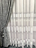 Тюль льон білий із декоративною смугою внизу