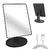 Дзеркало з підсвіткою для макіяжу настільне прямокутне Large Mirror, живлення від USB/батарейок Чорне, MLLM-22-Black, фото 7