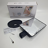 Дзеркало з підсвіткою для макіяжу настільне прямокутне Large Mirror, живлення від USB/батарейок Чорне, MLLM-22-Black, фото 4