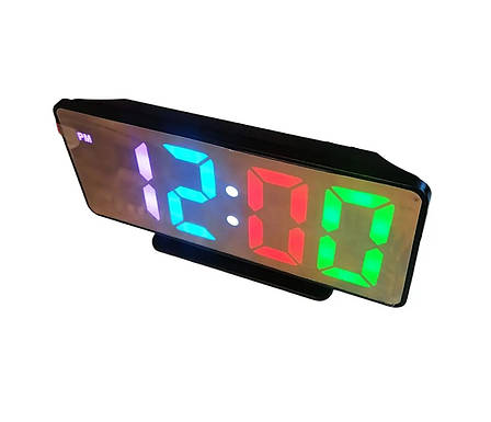 Цифровий мережевий годинник з дзеркальним LED-екраном VST 888H RGB живлення за допомогою USB-кабелю, фото 1