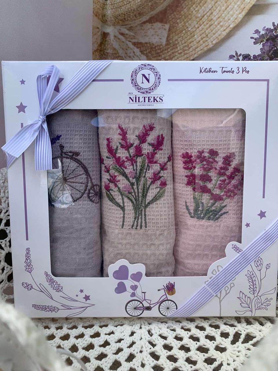 Вафельні рушники для кухні Nilteks Lavanda 40х60см (3 шт. в коробці)