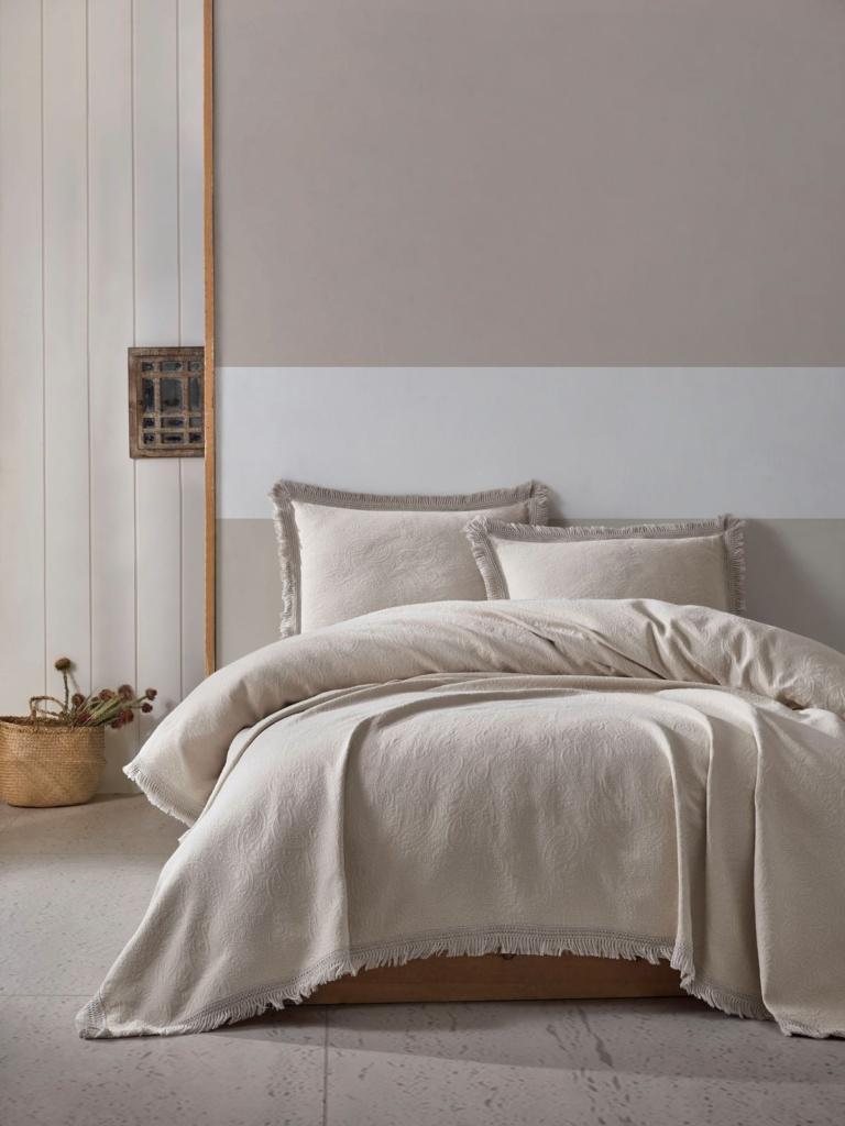 Жакардове покривало з наволочками Saheser Grace light beige 240*260 +дві наволочки 50×70см, фото 1