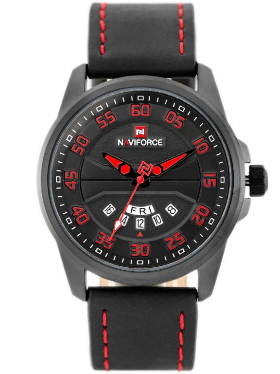Чоловічий годинник Naviforce - NF9124 (Zn055e) + коробка - чорний/червоний