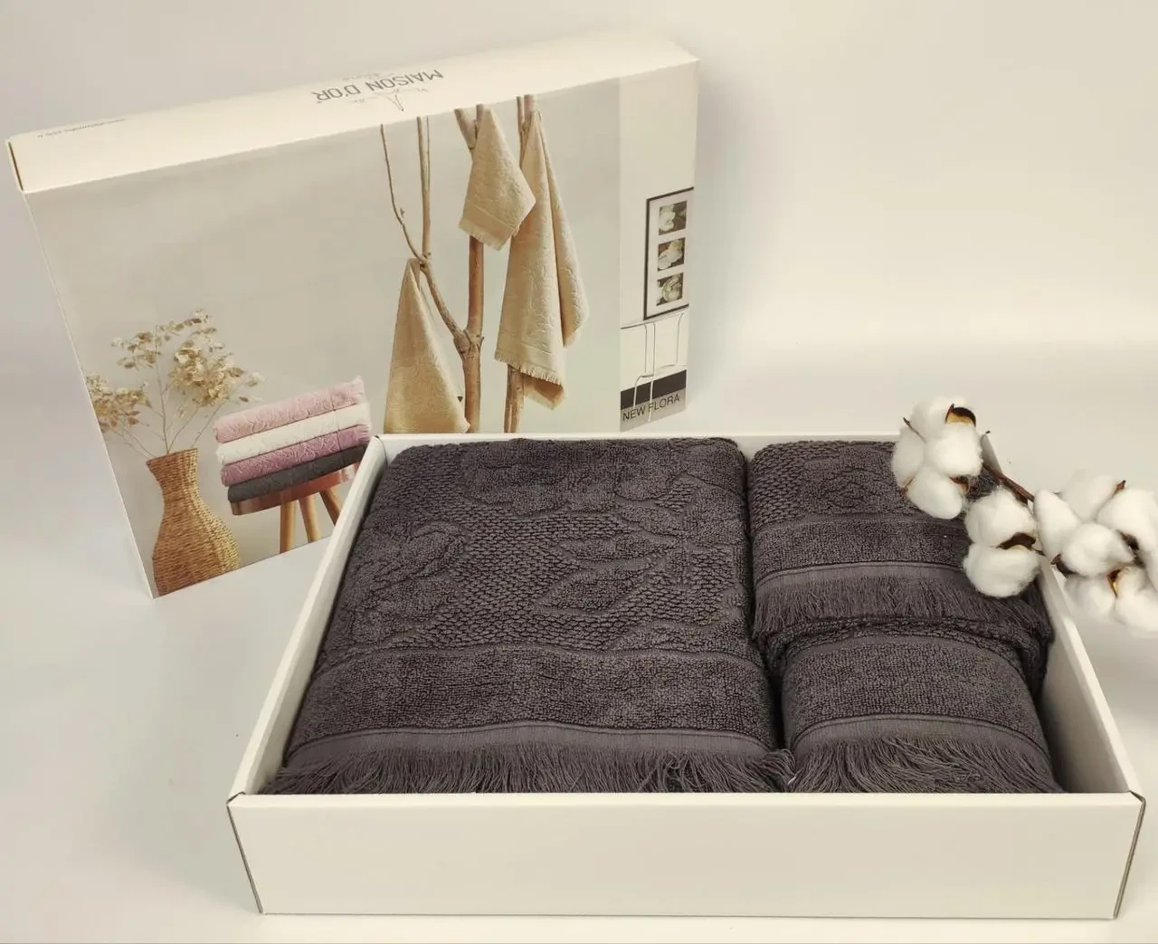 Подарунковий набір рушників Flora antracite 30х50см + 50х100см + 70х140см, фото 1