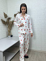 Стильна шовкова жіноча піжама сорочка штани принтована