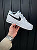 Чоловічі жіночі кросівки Nike Air Force 1 White Black Найк Форси біло-чорні на весну шкіряні весняні, фото 6