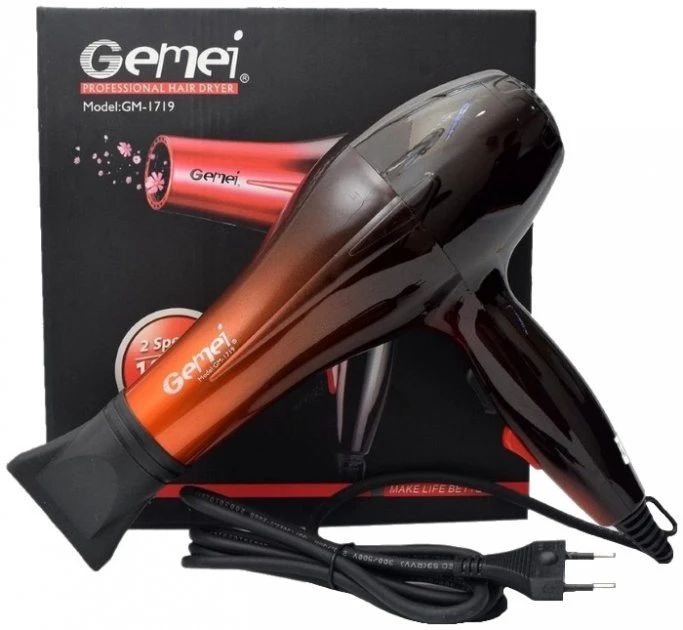 Професійний фен для волосся Gemei GM-1719 2 швидкості 3 режими нагрівання холодного обдування 1800 Вт