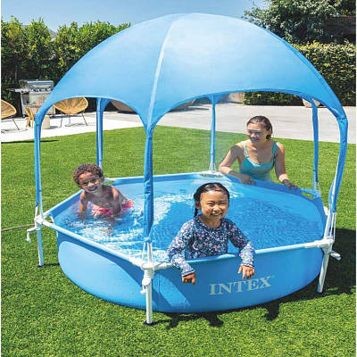 Каркасний наливний басейн душова для дитини і сім'ї Купайся грайся відпочивай ПВХ 183x38 см Тент парасолька Клапан