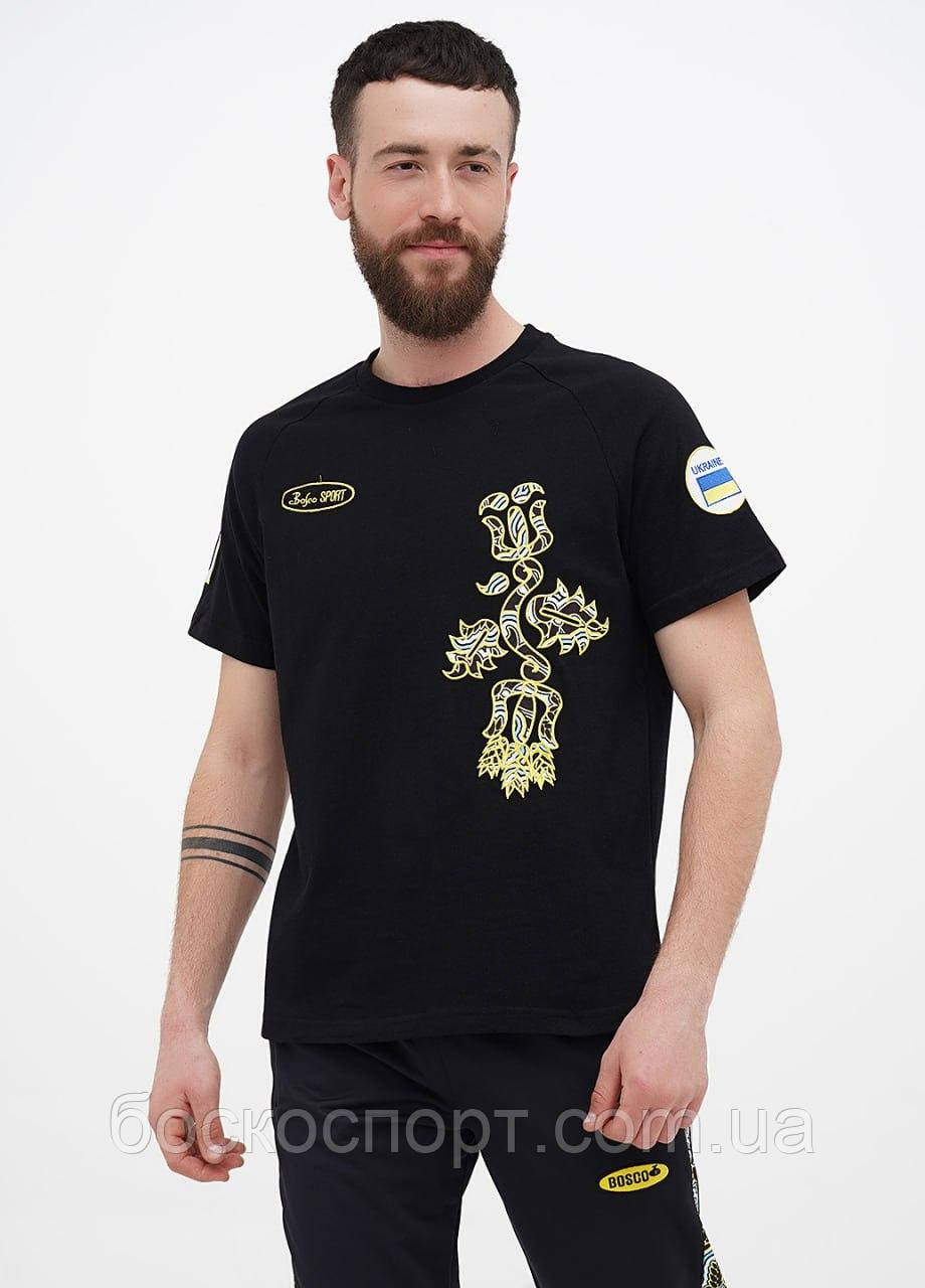 Чоловіча футболка Bosco Sport чорна груди 🇺🇦 бавовна. Італія🇮🇹 S М L XL, фото 1